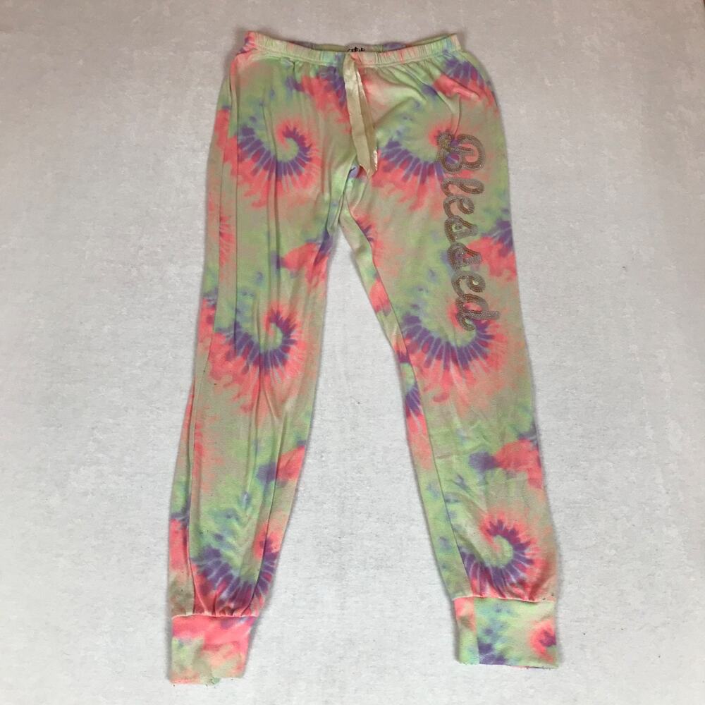 Saturdaze Blessed Sequin Neon Tie Dye Drawstring Pajama Pants Large